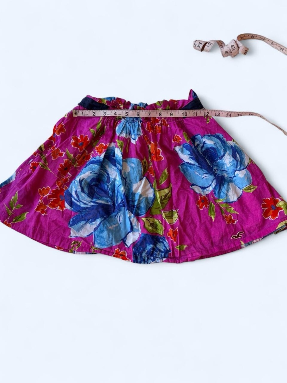 Hollister Hot Pink Floral Skater Skirt with Blue Rose Print
